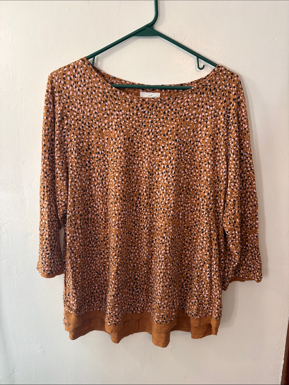 J. Jill Rust Multi-Dot Long Sleeve Boatneck Top Size Large Petite